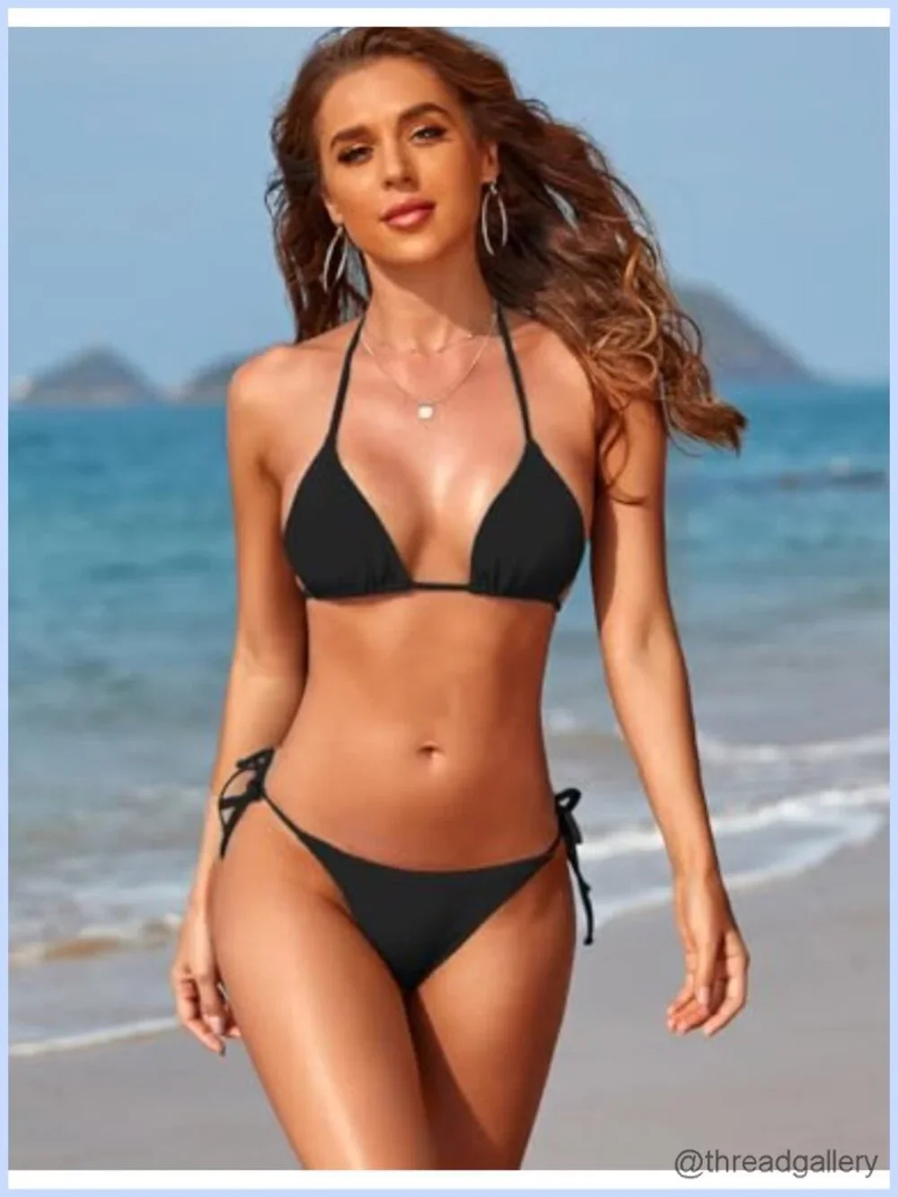 Women's Halter Bikini Thong Two Piece Push Up Removable Pads Drawstring Swimwear